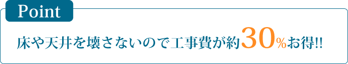 Point 床や天井を壊さないので工事費が約30%お得！！
